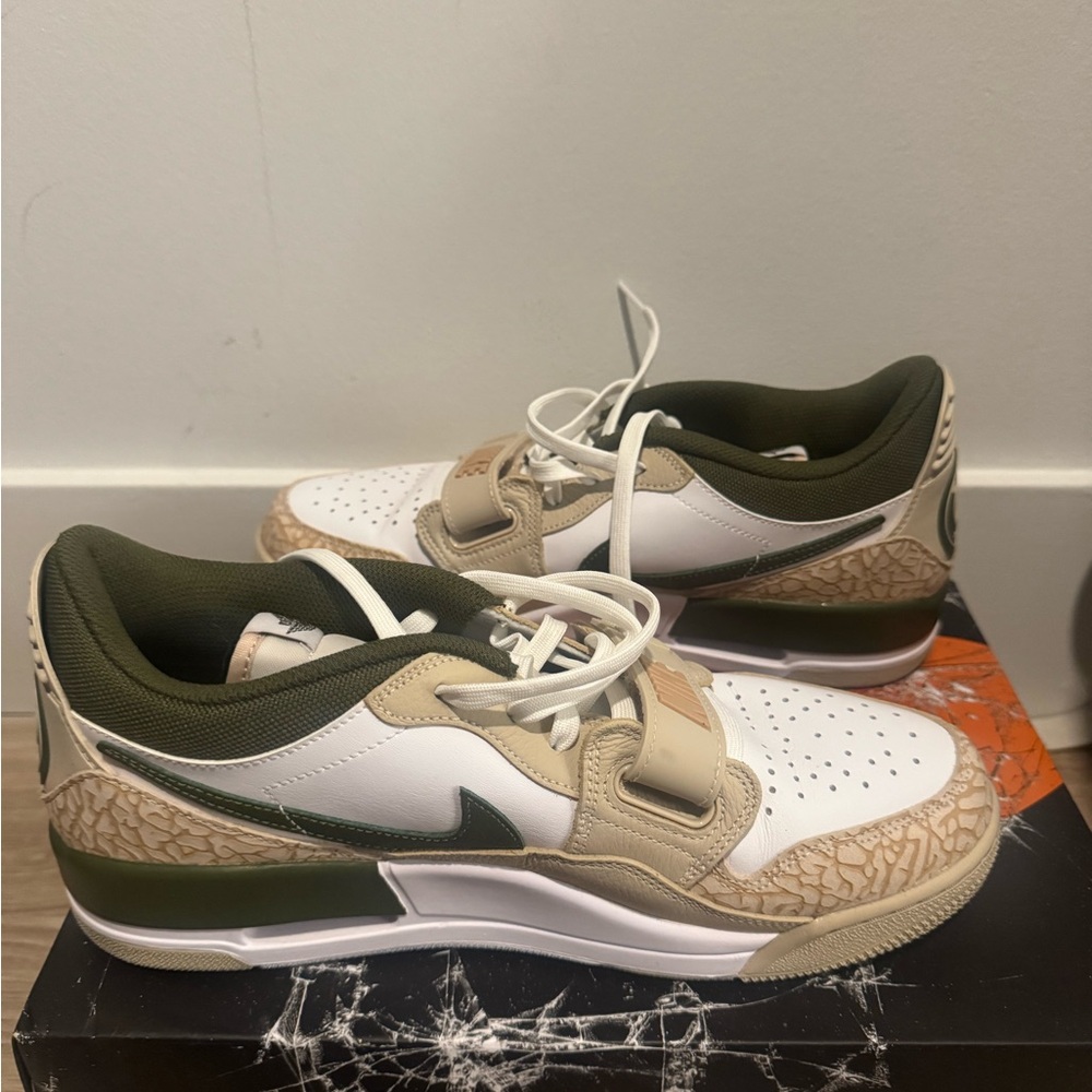 Nike White and Olive Sneakers with Tan Accents